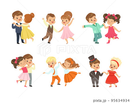 Little Boy and Girl Dancing and Moving to Music Vector Illustration Set Little Boy and Girl Dancing and Moving to Music Vector Illustration Set 95634934