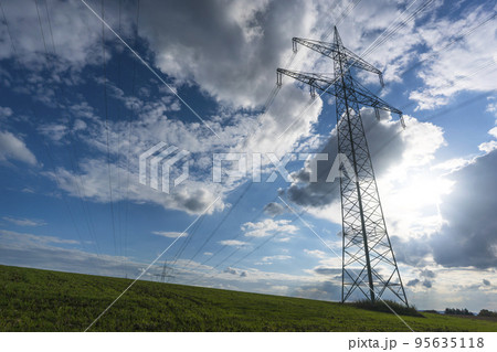 Electricity pylon for transmission and current transfer of high voltage through natural landscapes Electricity pylon for transmission and current transfer of high voltage through natural landscapes 95635118