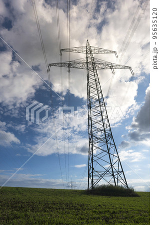 Electricity pylon for transmission and current transfer of high voltage through natural landscapes Electricity pylon for transmission and current transfer of high voltage through natural landscapes 95635120