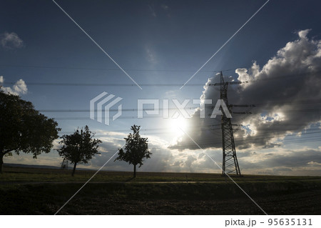 Electricity pylon for transmission and current transfer of high voltage through natural landscapes 95635131