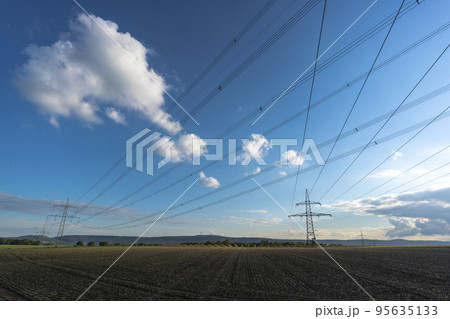 Electricity pylon for transmission and current transfer of high voltage through natural landscapes Electricity pylon for transmission and current transfer of high voltage through natural landscapes 95635133