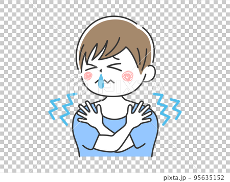 Illustration of a cold and shivering man with a runny nose Illustration of a cold and shivering man with a runny nose 95635152