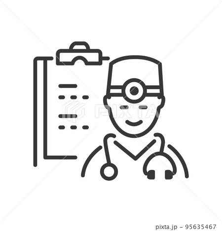 Doctor making diagnosis - vector line design single isolated icon 95635467