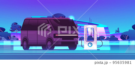 electric bus charging battery vehicle at recharging power station charger EV management zero emission transport concept electric bus charging battery vehicle at recharging power station charger EV management zero emission transport concept 95635981