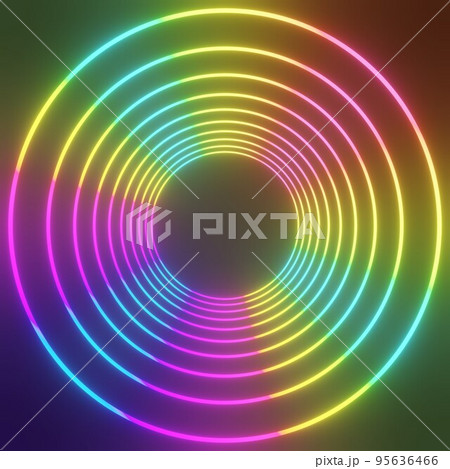 3d glowing magic circle frame. Glowing neon fire wave. 95636466