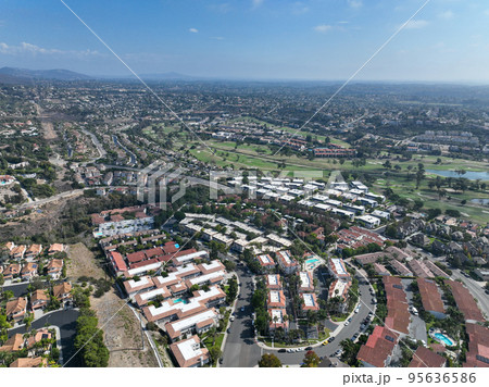 Aerial view of middle class neighborhood in Carlsbad, North County San Diego, 95636586