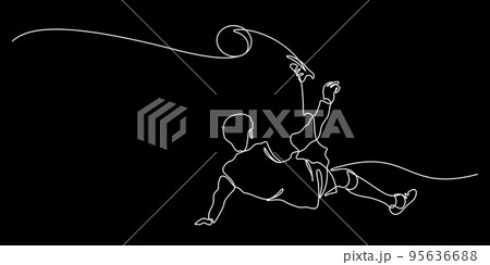 continuous line drawing of bicycle kick soccer player vector 95636688