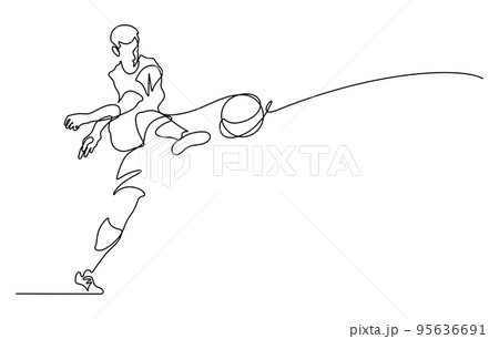 continuous line drawing of soccer player shooting illustration 95636691