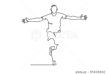 one line drawing of happiness man running illustration 95636692