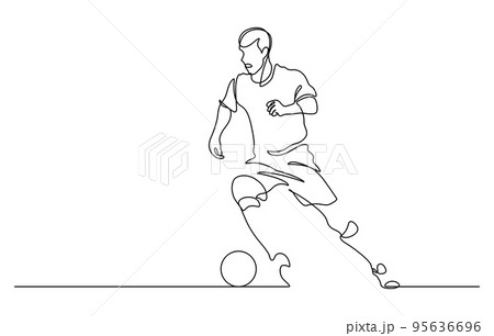 continuous line drawing of man playing football vector illustration 95636696