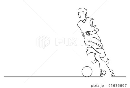 continuous line drawing of man playing football vector illustration 95636697