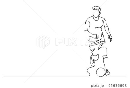 continuous line drawing of man playing soccer vector illustration 95636698