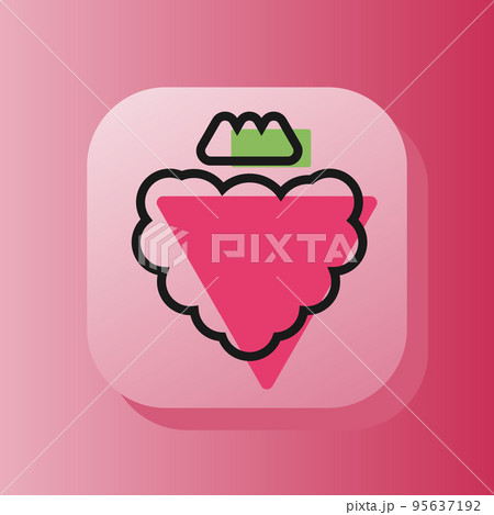 Square button raspberry fruit outline icon, pink berry. Flat symbol sign vector illustration isolated on pink background. Healthy nutrition concept 95637192