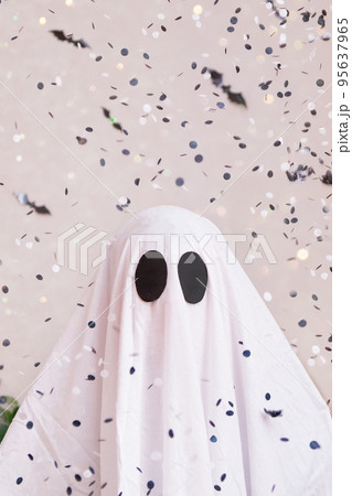 White ghost costume for Halloween party with neon 95637965