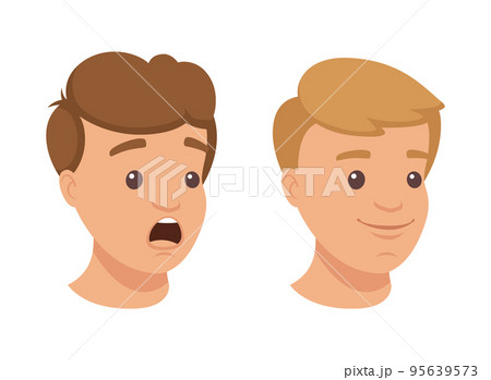 Face of Handsome Man Character Demonstrating Emotion Vector Set 95639573