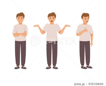 Man Character in Different Pose with Hand Gesture and Emotion Vector Set 95639600