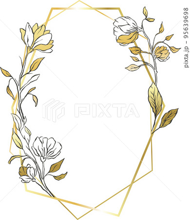 Gold oval frame leaves border 95639698