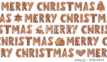 Lettering pattern. Painted in watercolor in the style of Christmas gingerbread. 95639932