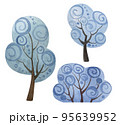 Set of fabulous stylized trees. Painted in watercolor.  95639952