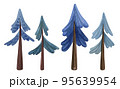 Set of watercolor Christmas trees stylized in folklore style. 95639954