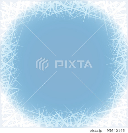 Winter frozen window. White ice lines design decorative frame. Jpeg illustration snow crystal texture border. Holidays greeting invitation with grunge pattern 95640146