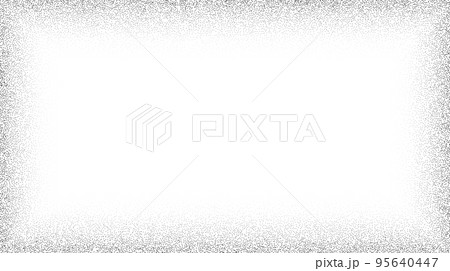 Grain wave textured background. Black stipple dots wavy frame. Curve noise dot work gradient. Abstract grunge banner. Stochastic wallpaper 95640447