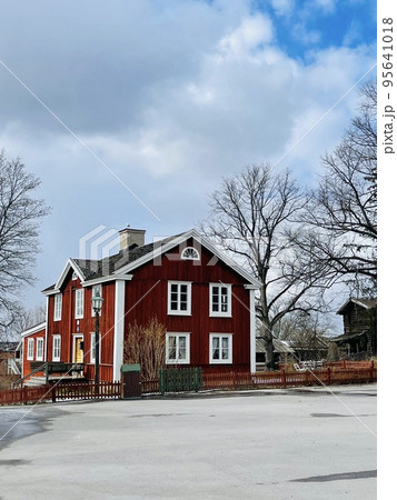 View of a farmhouse in the skansen museum in Stockholm. View of a farmhouse in the skansen museum in Stockholm. 95641018