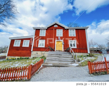 View of a farmhouse in the skansen museum in Stockholm. View of a farmhouse in the skansen museum in Stockholm. 95641019