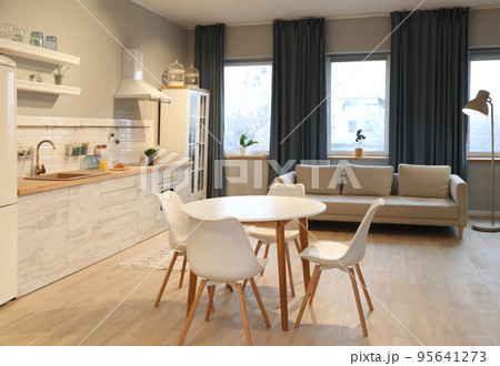 Modern kitchen interior with new stylish furniture Modern kitchen interior with new stylish furniture 95641273