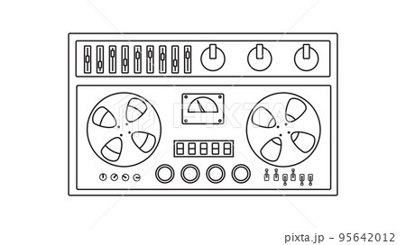 Old retro vintage music cassette tape recorder with magnetic tape