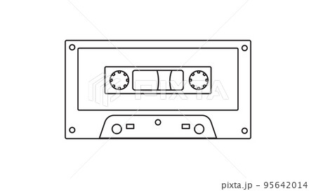 Old retro vintage music audio cassette for audio tape recorder with magnetic tape from 70s, 80s, 90s. Black and white icon. Vector illustration Old retro vintage music audio cassette for audio tape recorder with magnetic tape from 70s, 80s, 90s. Black and white icon. Vector illustration 95642014