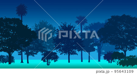 樹木を配置した森のシルエット画像。夜景の背景画像に便利なイラスト 95643109