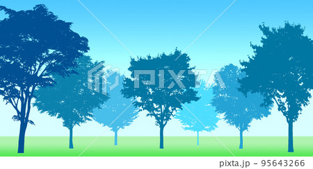 樹木を配置した森のシルエット画像。昼間の背景画像に便利なイラスト 95643266