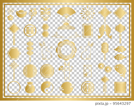 うさぎと中華風フレームの旧正月イラストセット うさぎと中華風フレームの旧正月イラストセット 95643297