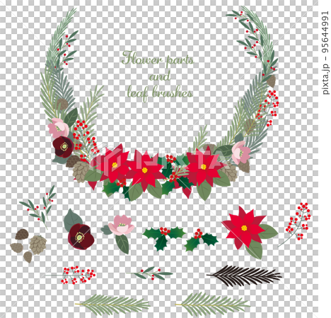 Winter flower frame and parts of flowers and leaves 95644991