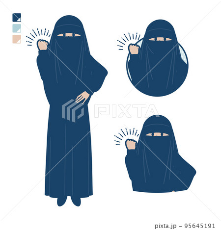 ニカブを着たイスラム教徒の女性がガッツポーズをしているイラスト ニカブを着たイスラム教徒の女性がガッツポーズをしているイラスト 95645191