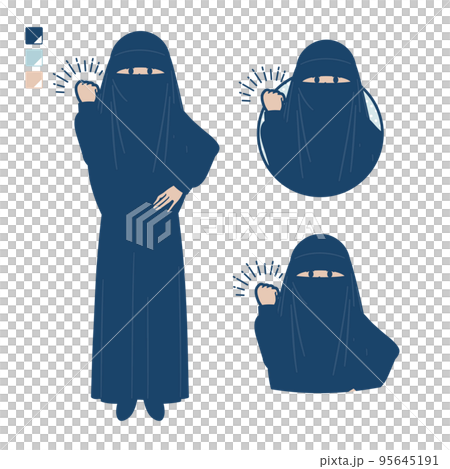ニカブを着たイスラム教徒の女性がガッツポーズをしているイラスト ニカブを着たイスラム教徒の女性がガッツポーズをしているイラスト 95645191
