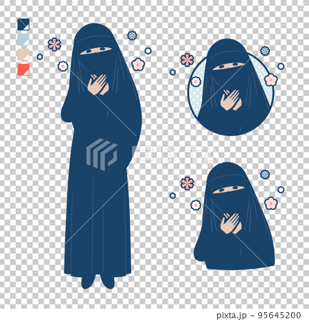 ニカブを着たイスラム教徒の女性が安らいでいるイラスト 95645200