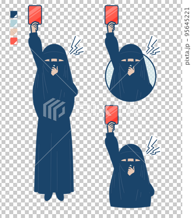 一名身穿面紗的穆斯林婦女出示紅牌的插圖 95645221