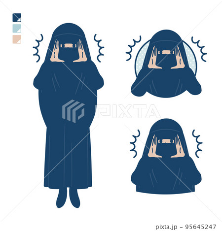 ニカブを着たイスラム教徒の女性が大声で警告しているイラスト 95645247