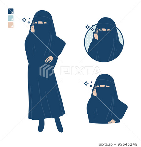 ニカブを着たイスラム教徒の女性が眼鏡をクイっとしているイラスト ニカブを着たイスラム教徒の女性が眼鏡をクイっとしているイラスト 95645248