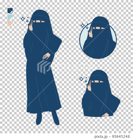ニカブを着たイスラム教徒の女性が眼鏡をクイっとしているイラスト ニカブを着たイスラム教徒の女性が眼鏡をクイっとしているイラスト 95645248