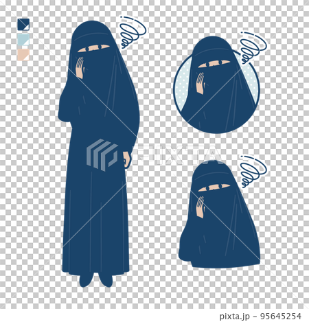 ニカブを着たイスラム教徒の女性が困っているイラスト ニカブを着たイスラム教徒の女性が困っているイラスト 95645254