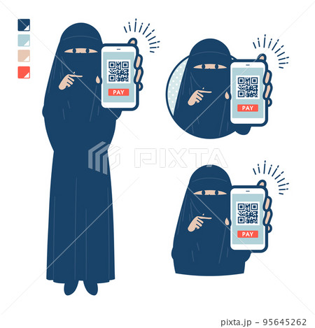 ニカブを着たイスラム教徒の女性がスマートフォンでキャッシュレス決済しているイラスト ニカブを着たイスラム教徒の女性がスマートフォンでキャッシュレス決済しているイラスト 95645262