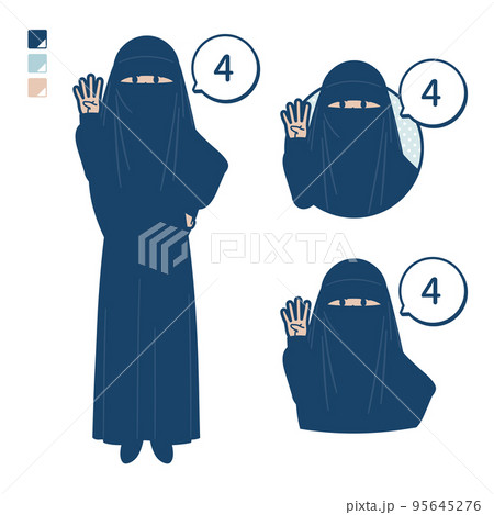 ニカブを着たイスラム教徒の女性が4とカウントしているイラストのイラスト素材