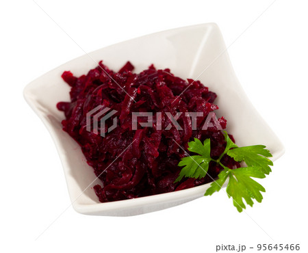 Portion of salad made of boiled and grated beetroot 95645466