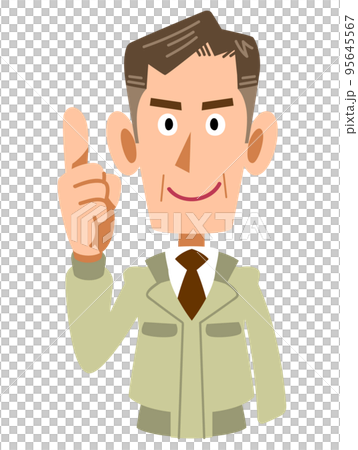 人差し指を立てて説明する作業着を着た年配男性の上半身 人差し指を立てて説明する作業着を着た年配男性の上半身 95645567