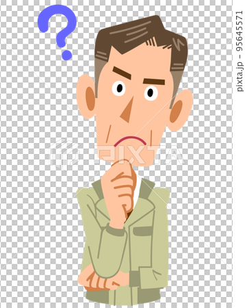 Upper body of an elderly man wearing work clothes with doubts 95645571