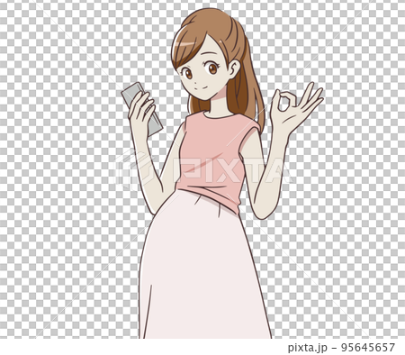 一名孕婦拿著智能手機做 OK 標記 95645657