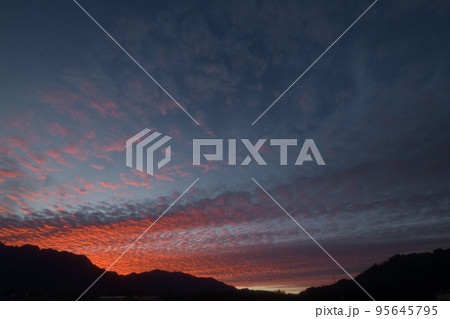 北杜市白州町、うろこ雲の夕焼け 95645795